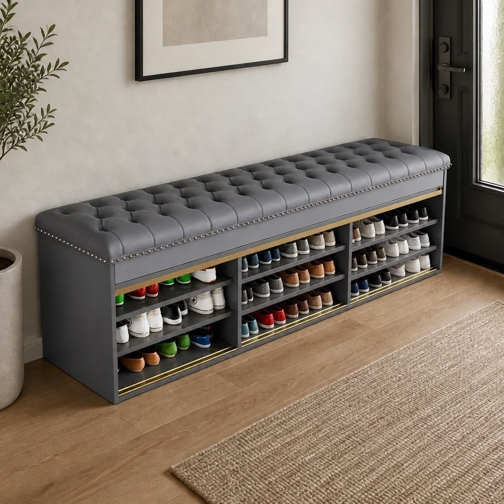 Monarch Luxury Shoe Bench Storage Cabinet – Grey
