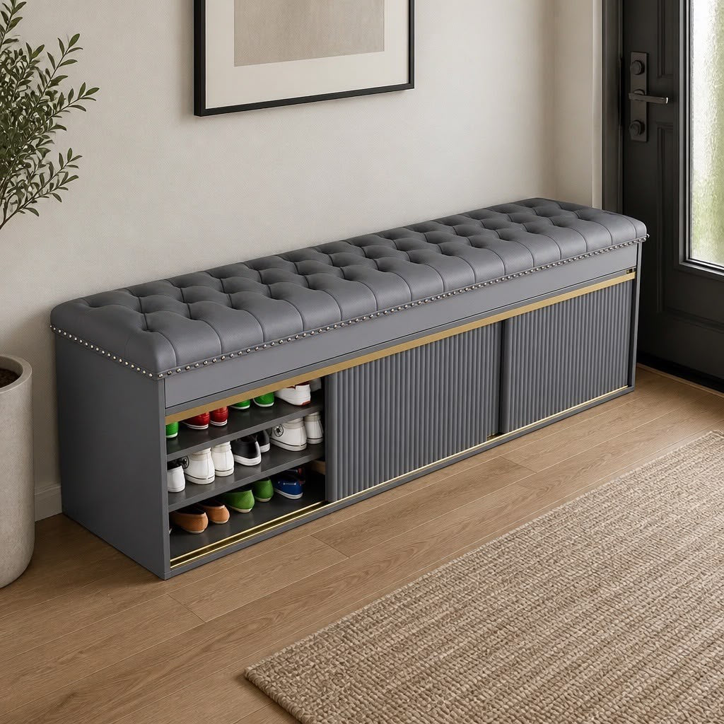 Monarch Luxury Shoe Bench Storage Cabinet – Grey