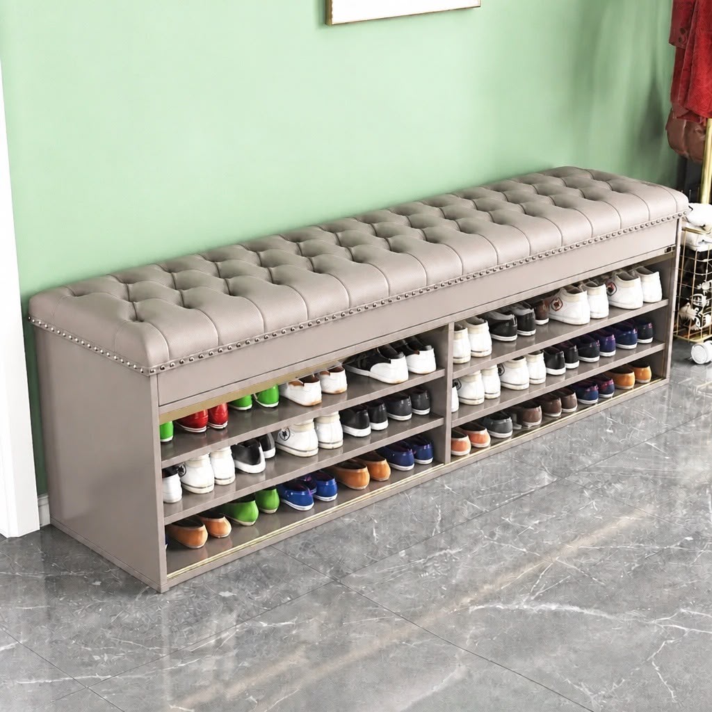 Monarch Luxury Shoe Bench Storage Cabinet – Beige