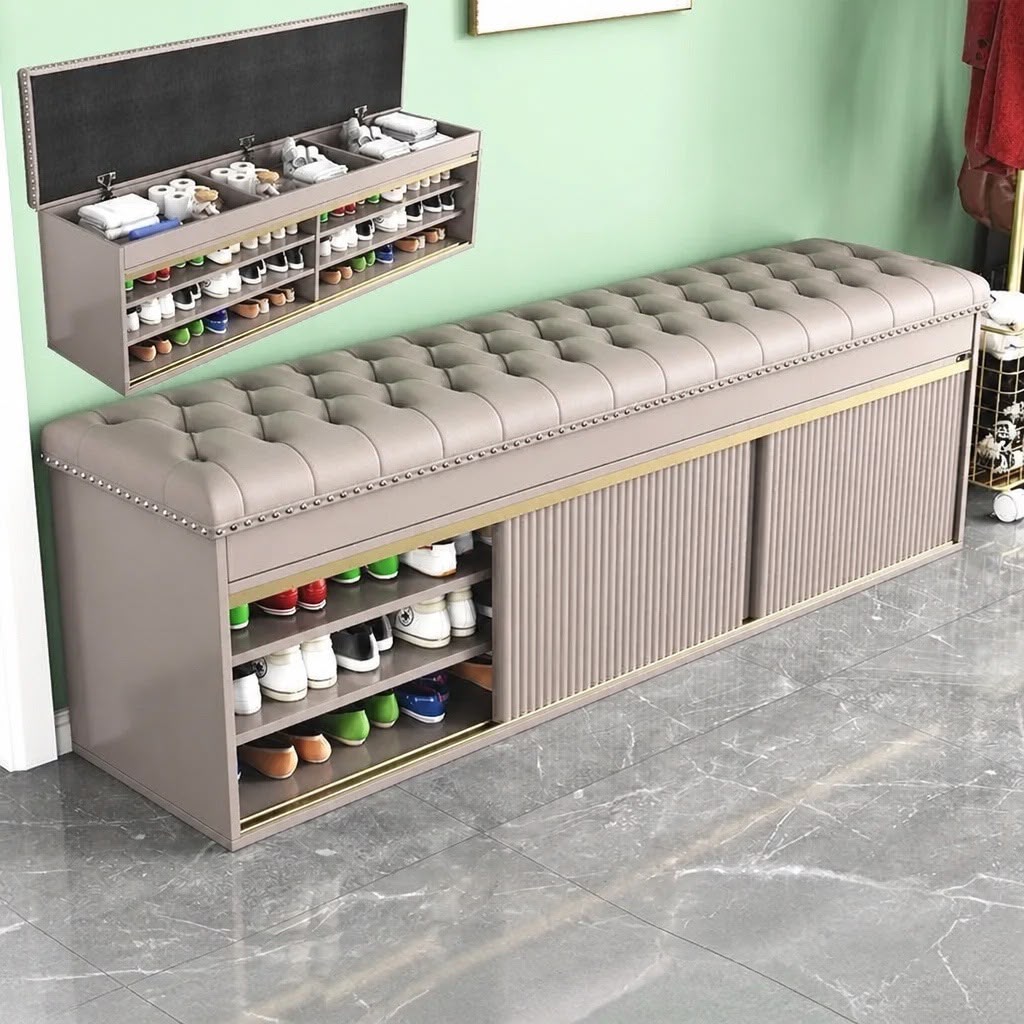 Monarch Luxury Shoe Bench Storage Cabinet – Beige