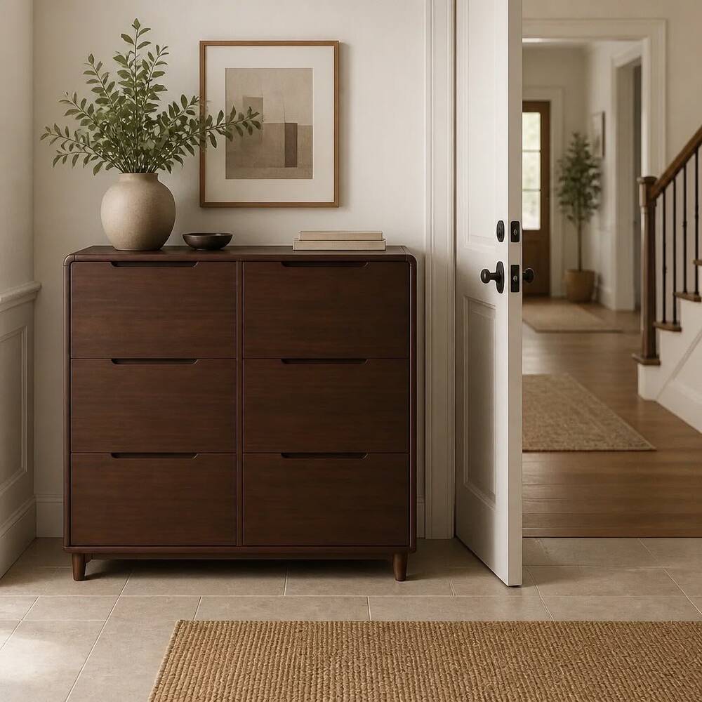Elegant Slimline 6-Drawer Wooden Shoe Cabinet 120x24x120 cm