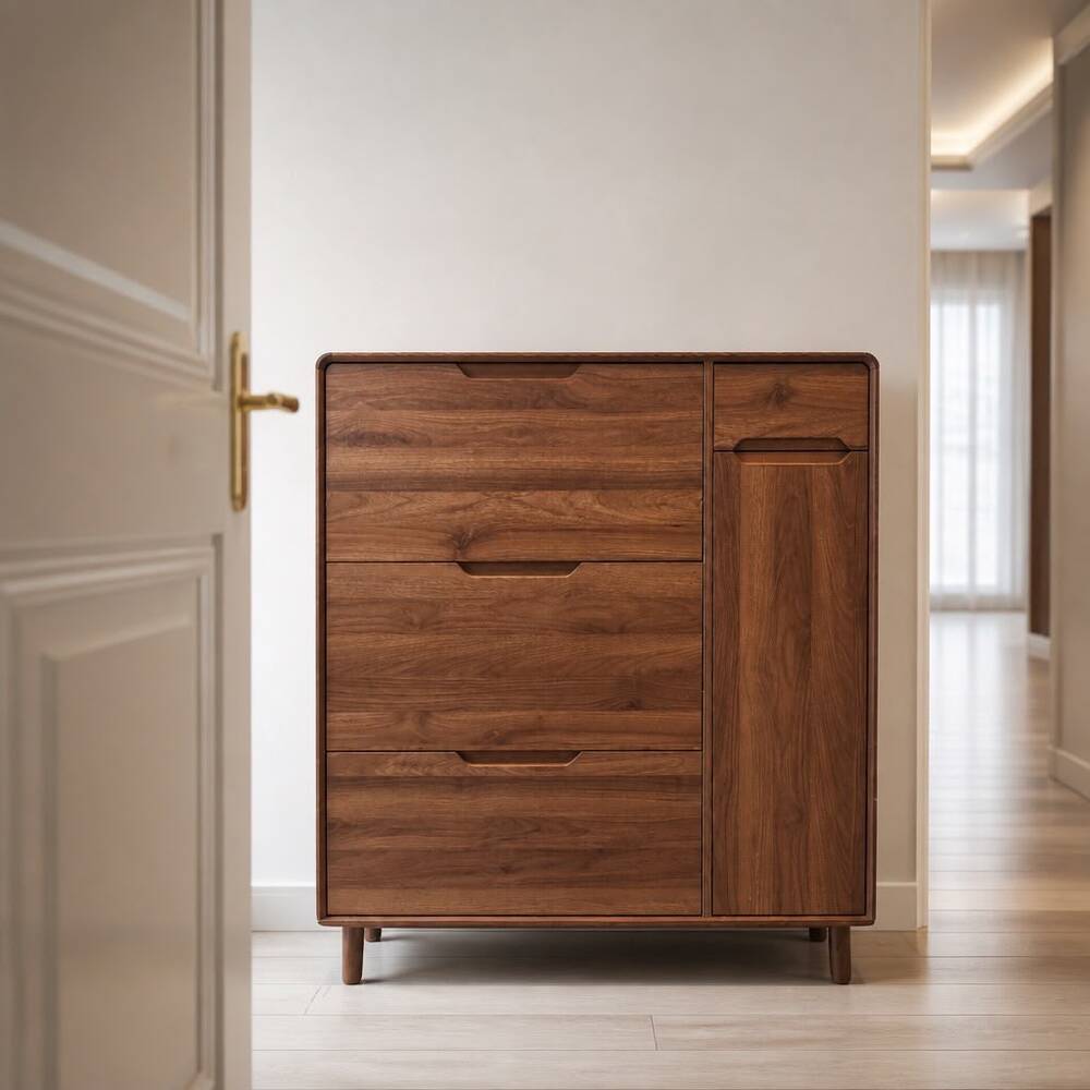 Warm Wooden Storage Shoe Cabinet 100x25x120 cm