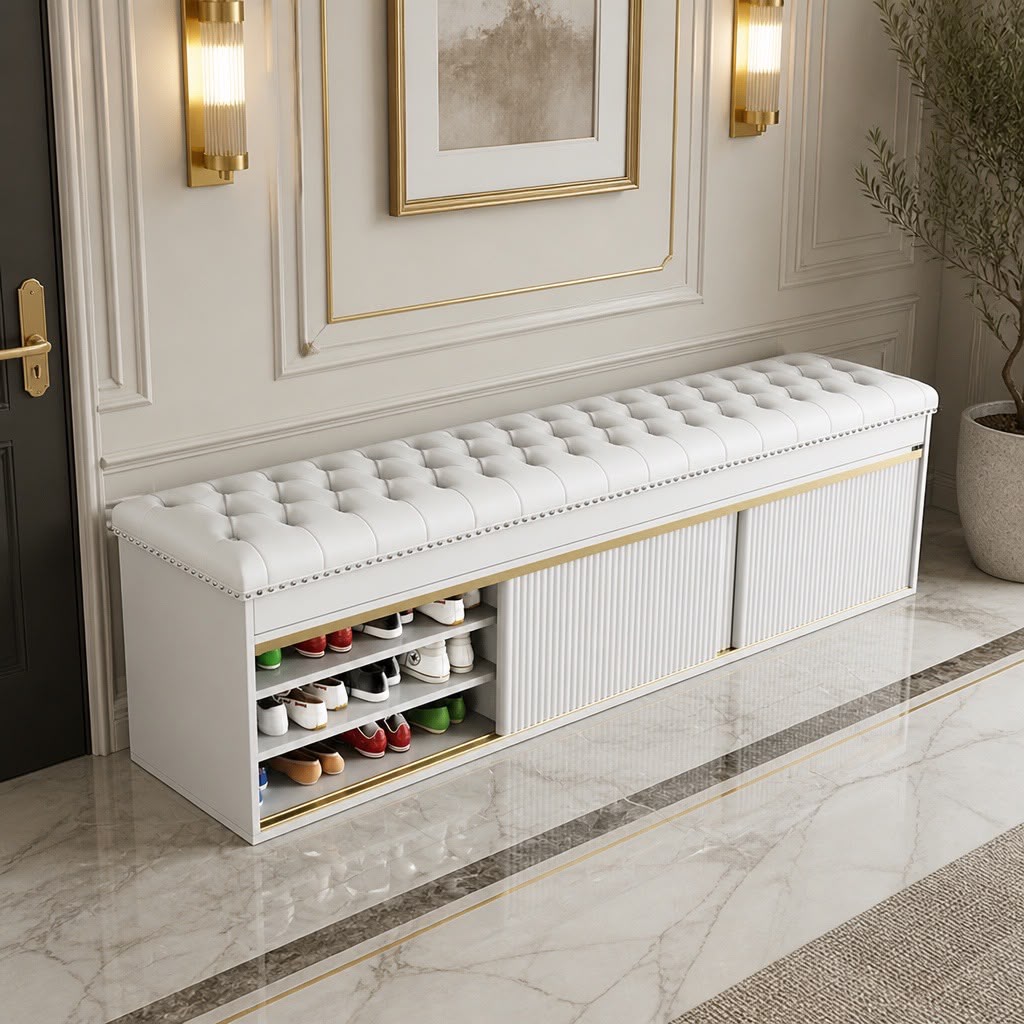 Monarch Luxury Shoe Bench Storage Cabinet – White