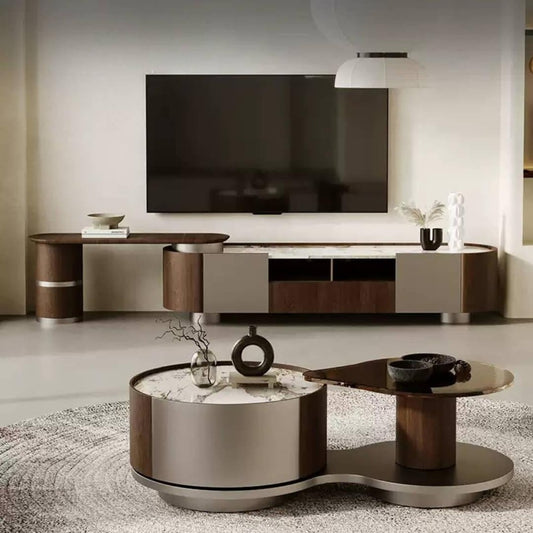 minimalist furniture ; luxury living room table ; contemporary interior ; wooden coffee table ; designer furniture ; home décor ; stylish center table ; elegant living room ;elegant wooden TV and Coffee table set