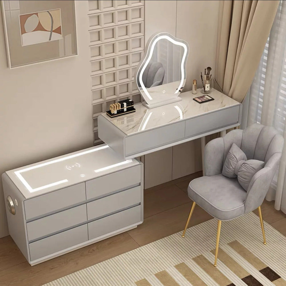 Dressers ; Dressing Table ; bedroom dresser ;makeup table ; makeup dressing table ; led mirror ; make up ; modern dresser ; wooden dresser ; Modern vanity table ; Luxury dressing table ; Contemporary vanity set ; LED lighted mirror ; Vanity with storage ; Stylish dressing