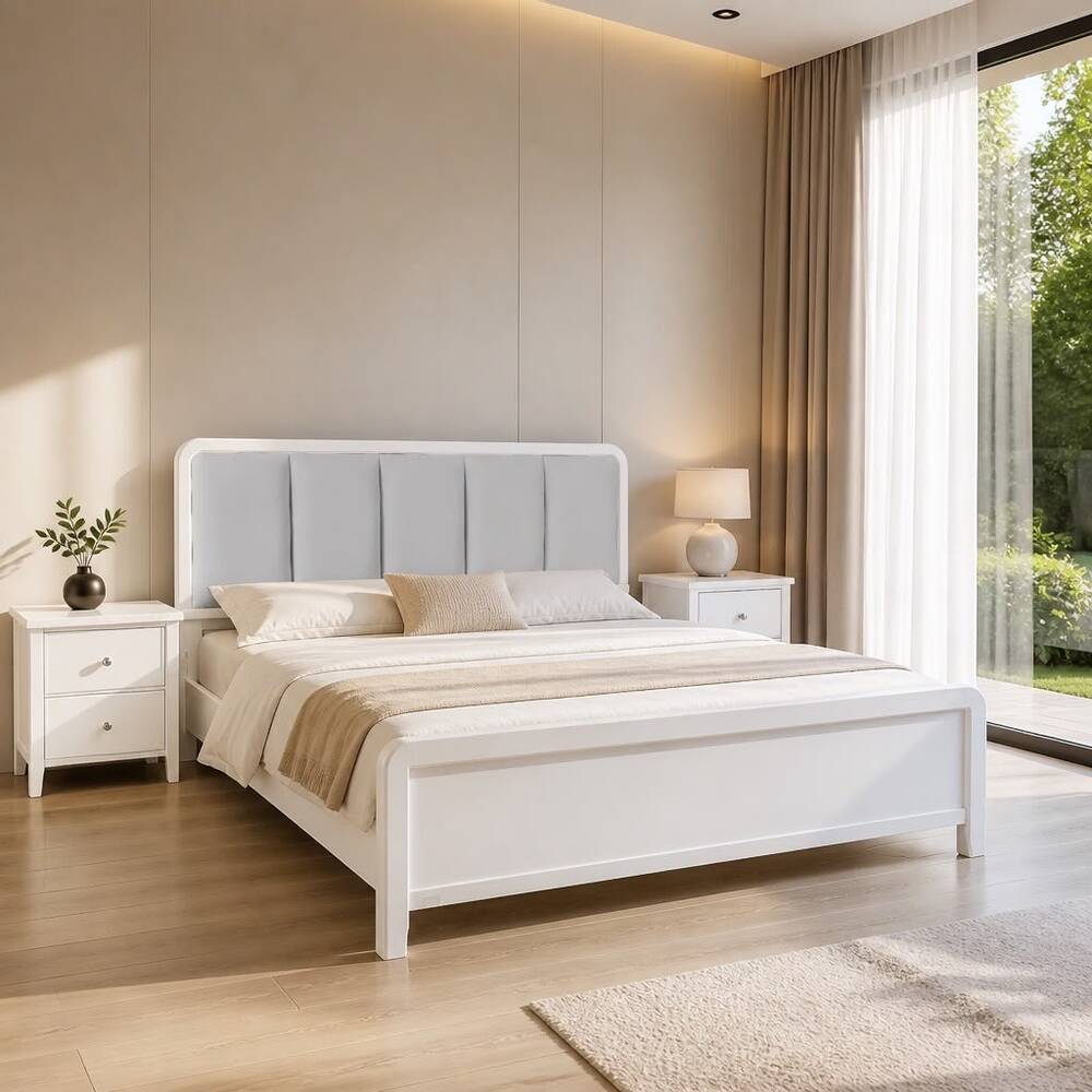 King Size Bed Frame Solid Wood 180x200 White