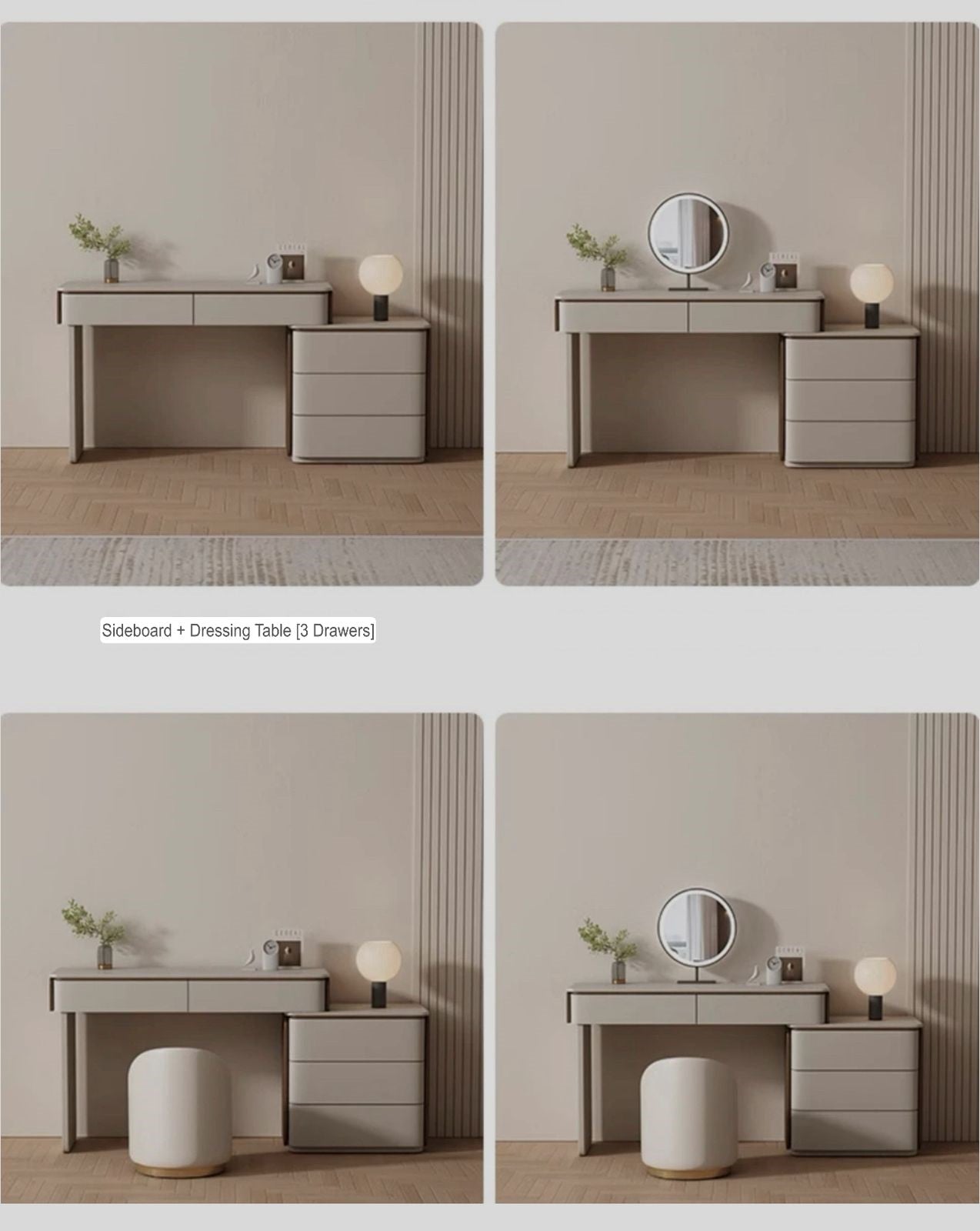 Solid Wood Dressing Table - Vanity With LED Mirror - Beige