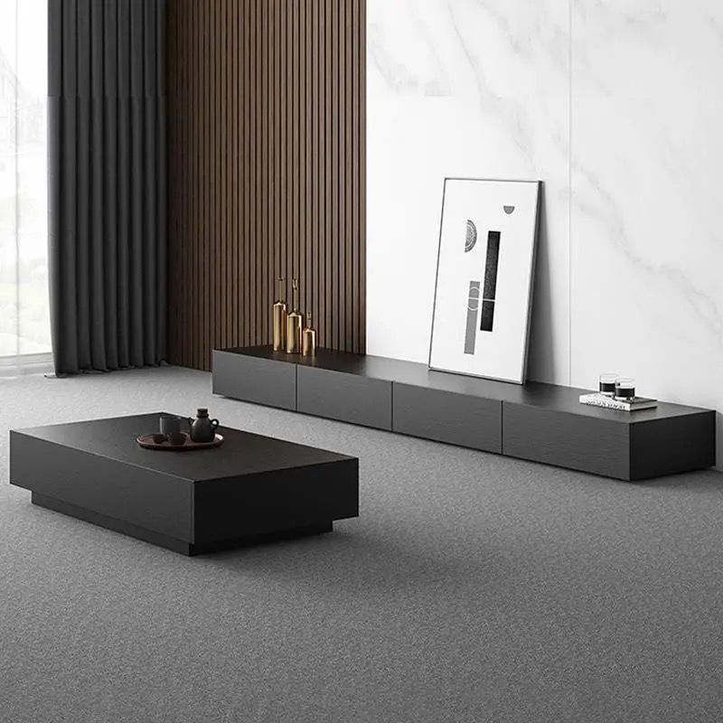 Solid Wood TV Cabinet Coffee Tables Modern Simple - Black