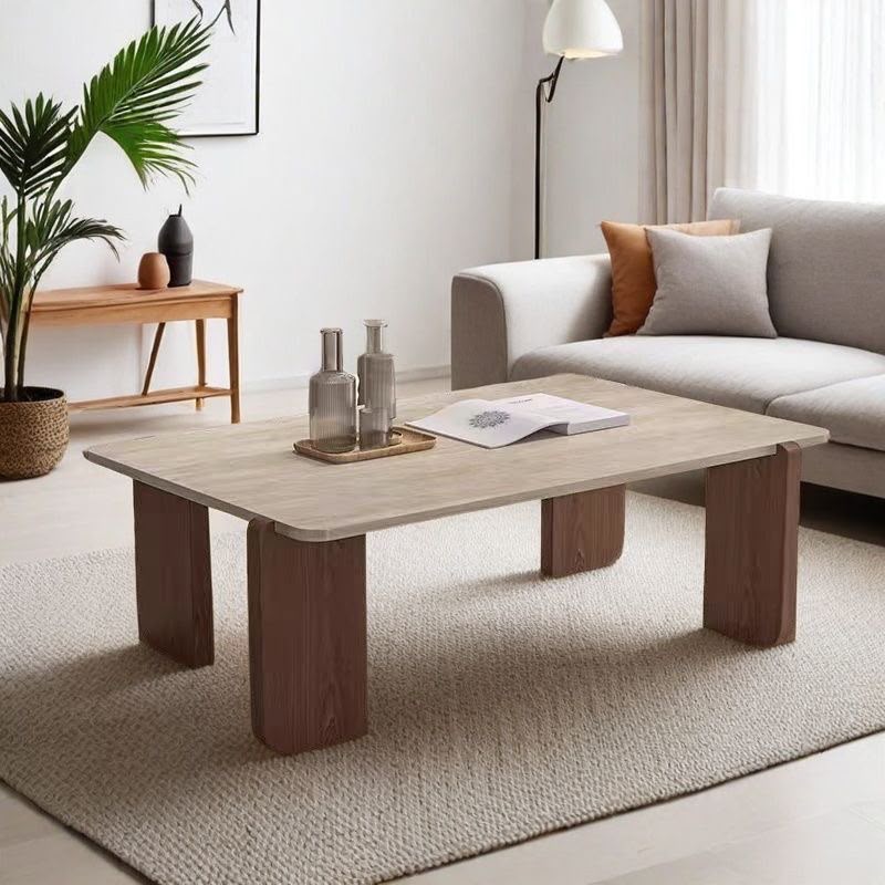 Terra Travertine & Walnut Coffee Table – 130cm