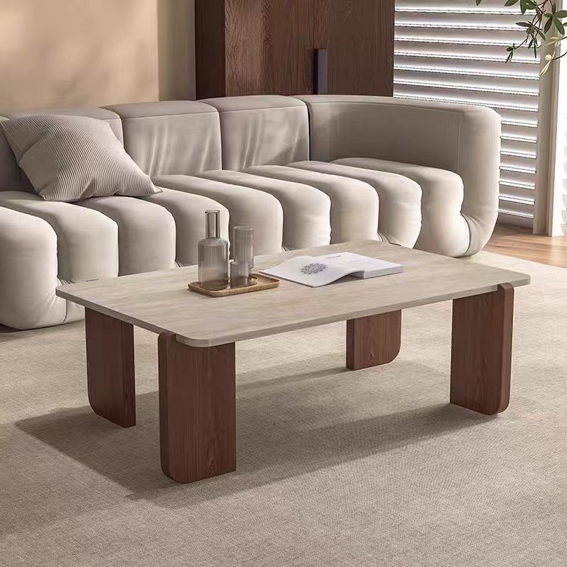 Terra Travertine & Walnut Coffee Table – 130cm