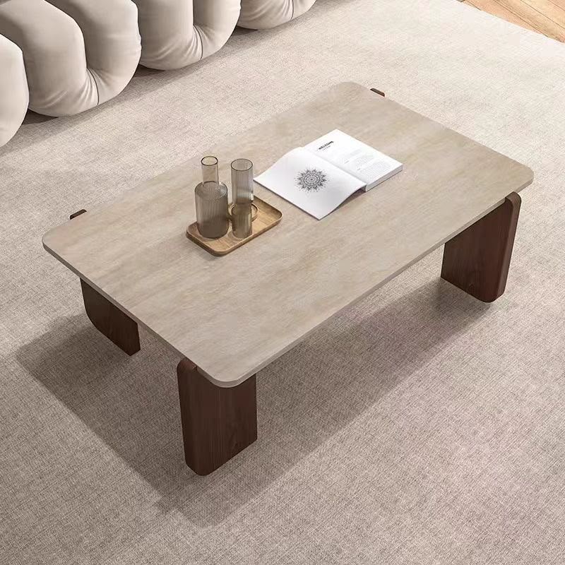 Terra Travertine & Walnut Coffee Table – 130cm