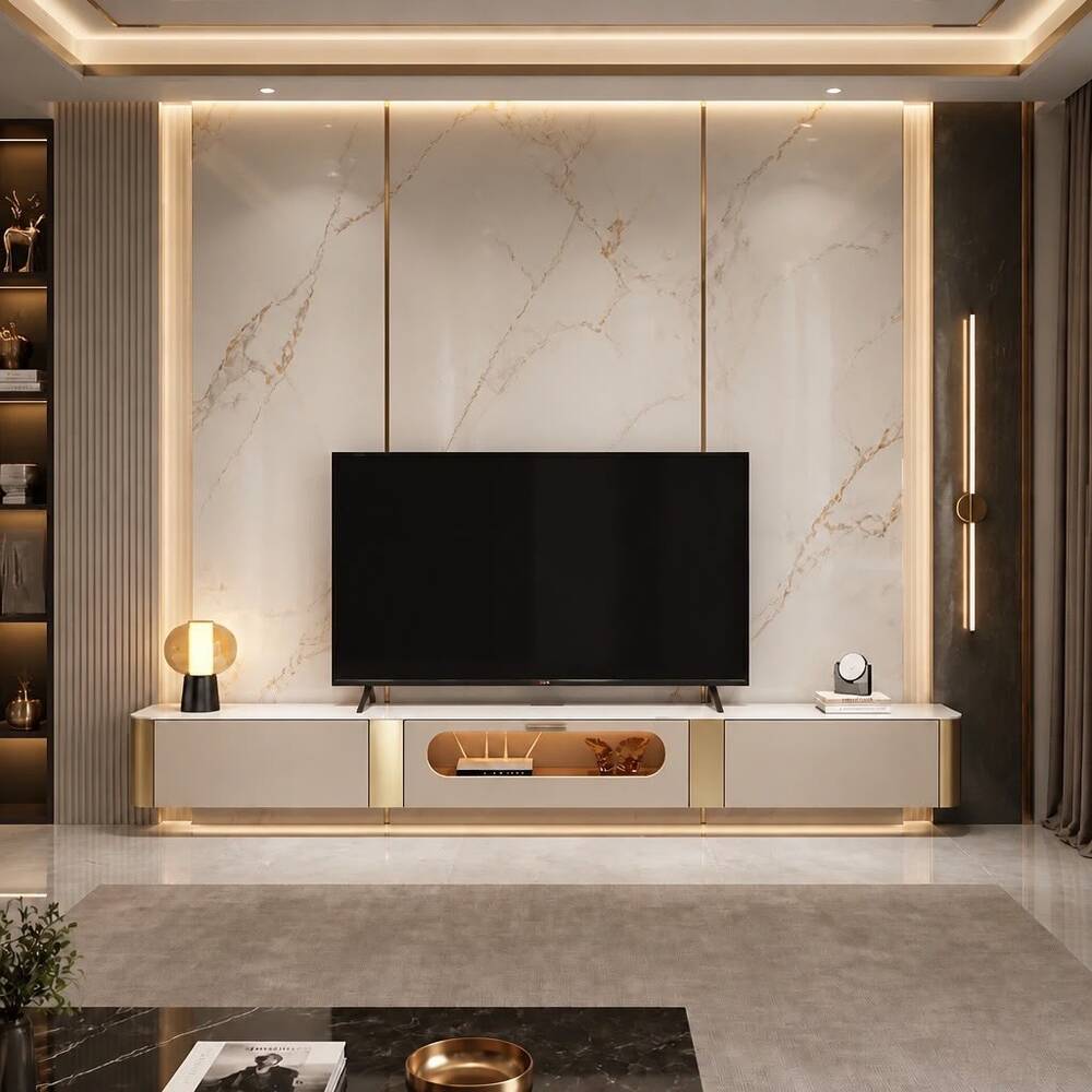 Luxury TV Table Marble Top - 240cm Gold Accent