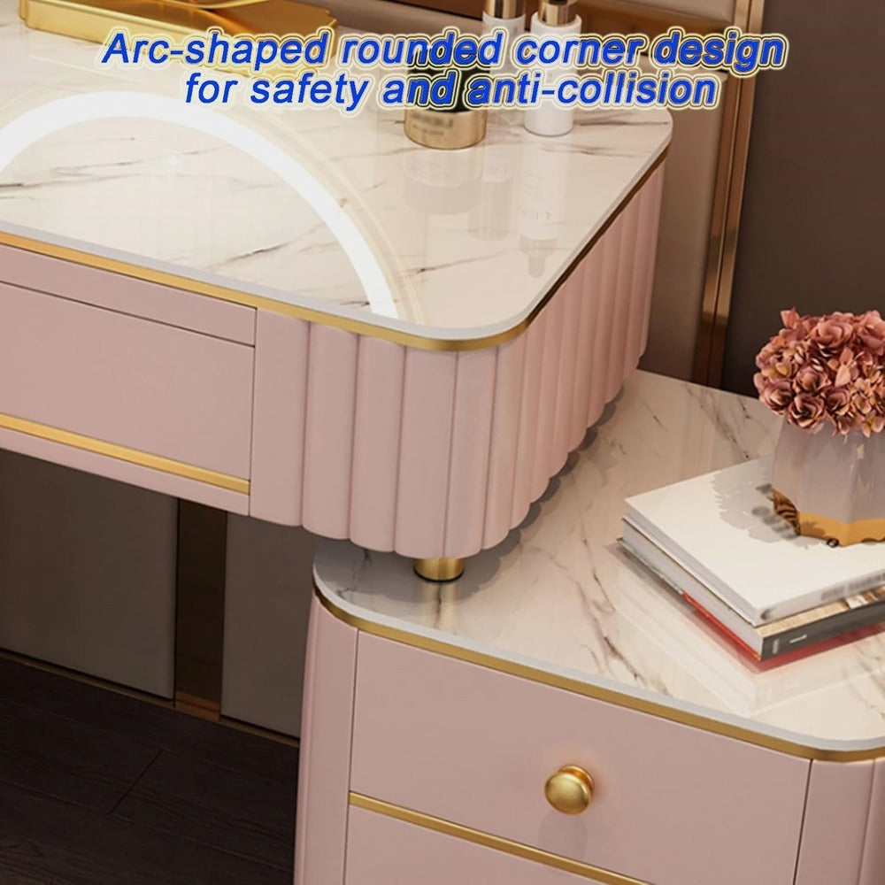 Dressers ; Dressing Table ; Bedroom dresser ; Makeup table ; Makeup dressing table ; Led mirror ; Smart dressing table ; Smart dresser ; Make up ; Modern dresser ; Wooden Dresser ; pink dresser ; Modern pink dresser ; Unique dresser ; Unique makeup table .
