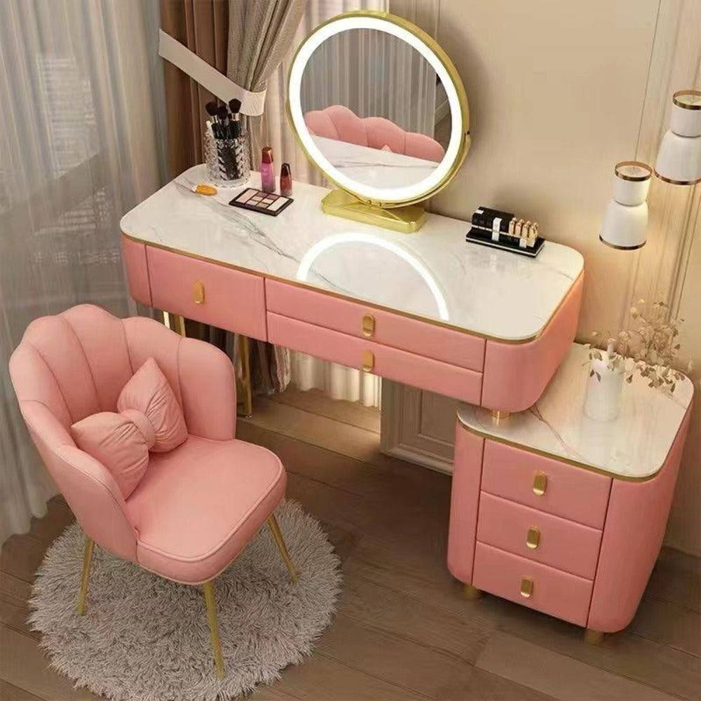 Dressers ; Dressing Table ; Bedroom dresser ; Makeup table ; Makeup dressing table ; Led mirror ; Smart dressing table ; Smart dresser ; Make up ; Modern dresser ; Wooden Dresser ; pink dresser ; Modern pink dresser ; Unique dresser ; Unique makeup table .
