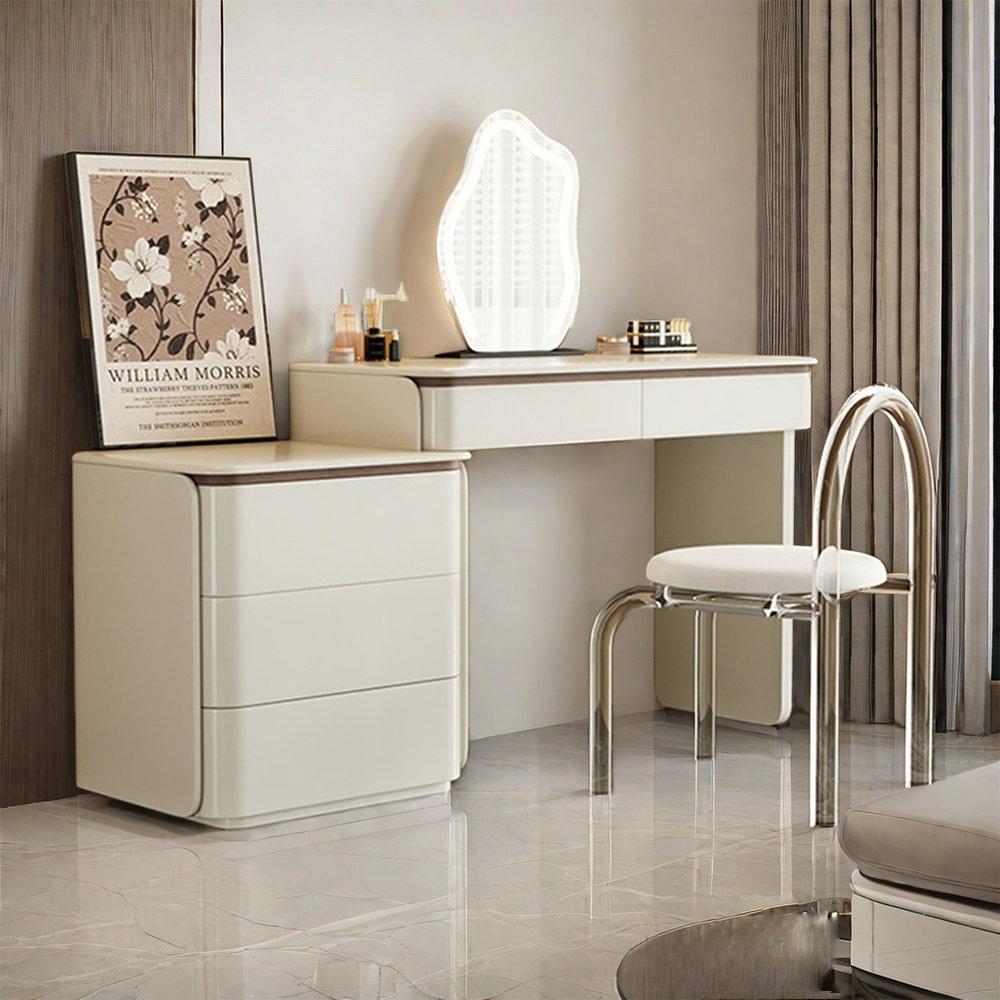 Solid Wood Dressing Table - Vanity With LED Mirror and Chair - White