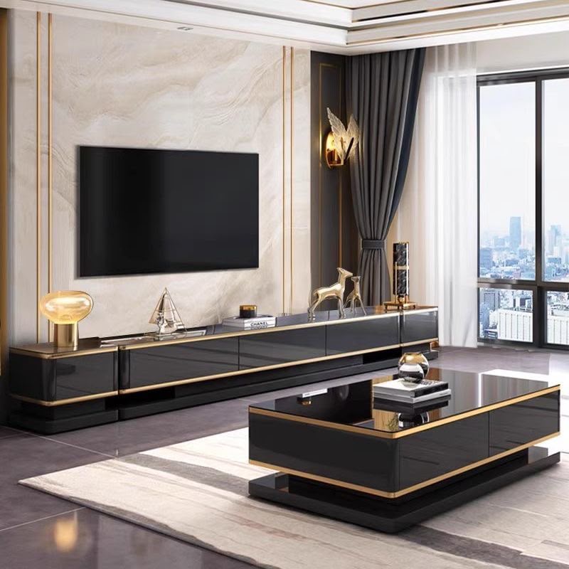 Noir Modern Living Room Set – TV Console, Coffee Table & 2 Side Tables (4-Piece Luxury Set)