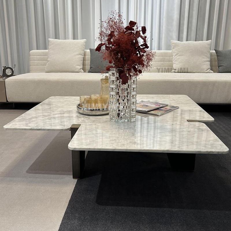 Sereno Real Marble Coffee Table – Sculptural Modern Center Table 120 × 130 × 40 cm