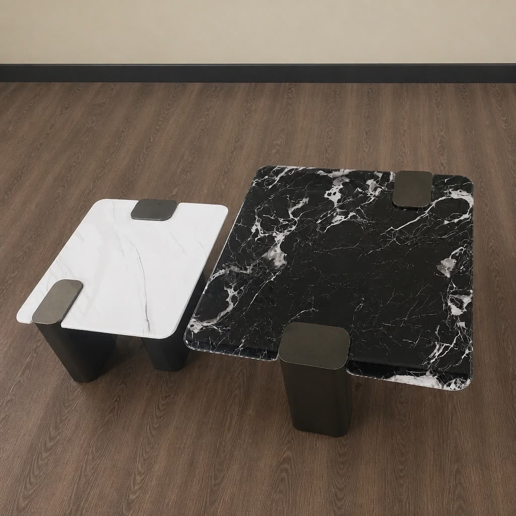Dualis Marble Nesting Coffee Table Set – Modern 2-Piece Marble Center Tables