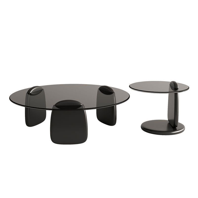 Obsidian Glass Coffee Table Set – Solid Wood & Tempered Glass 2-Piece