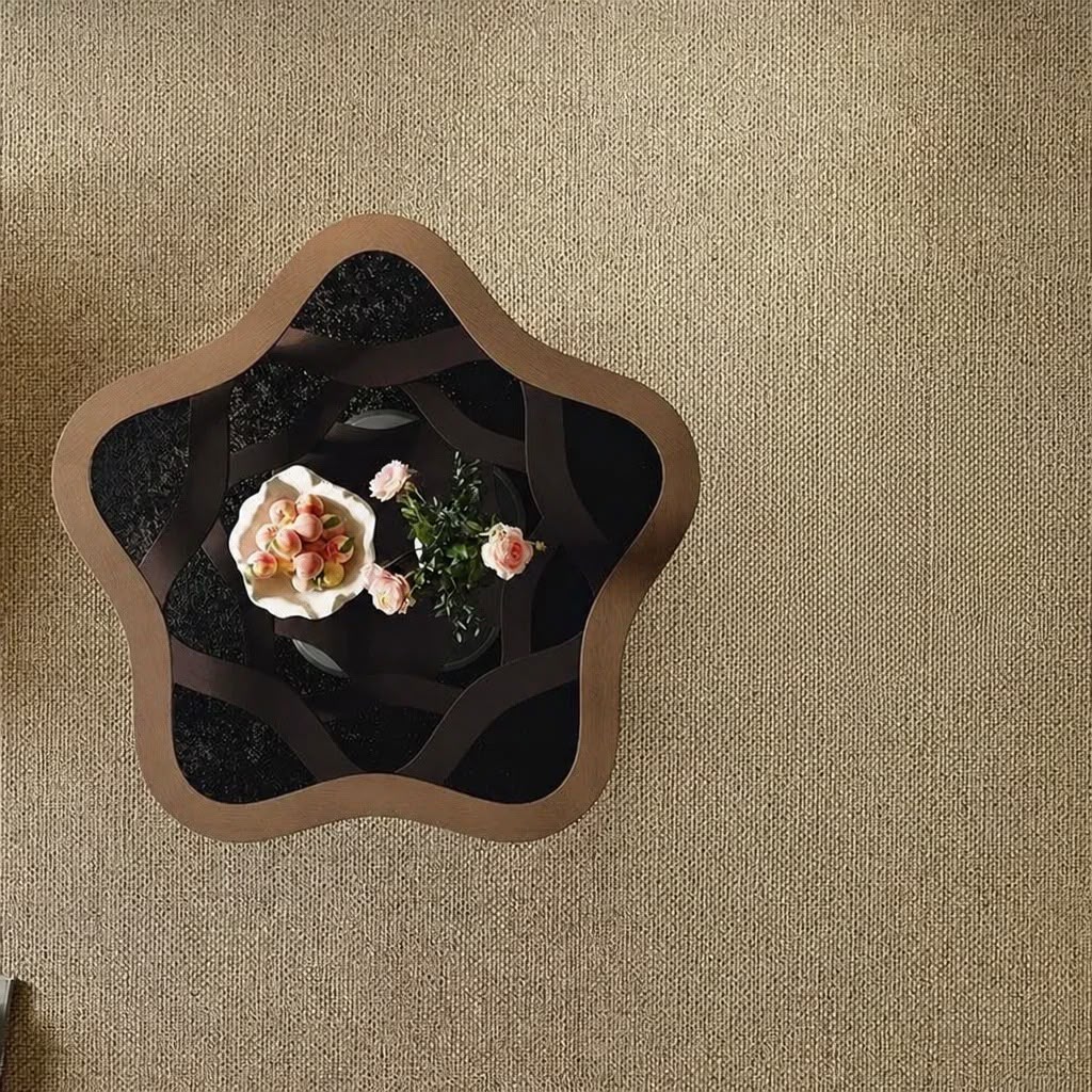 Aura Organic Wave Solid Wood & Tinted Glass Coffee Table 100cm