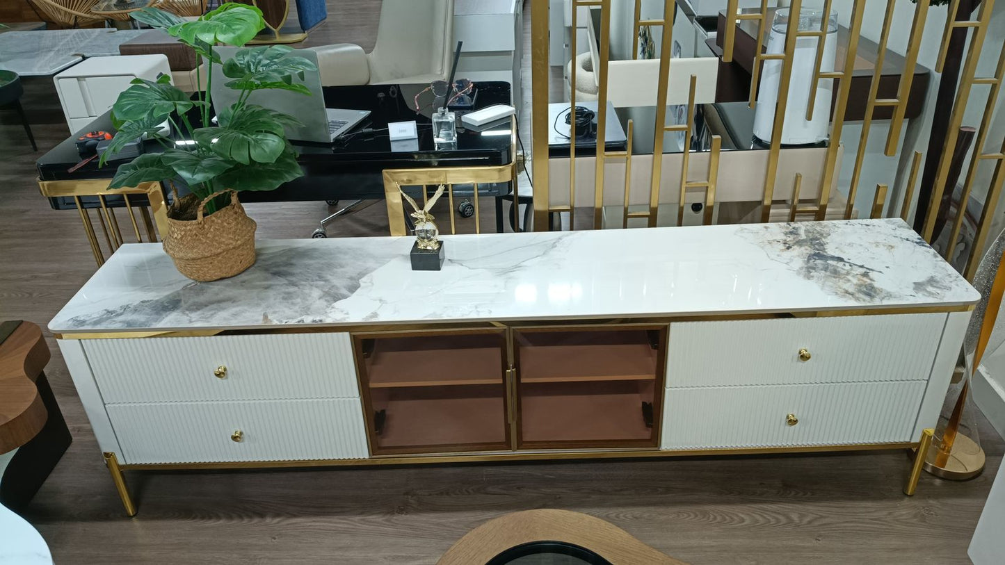 TV Table Marble Top 200cm White