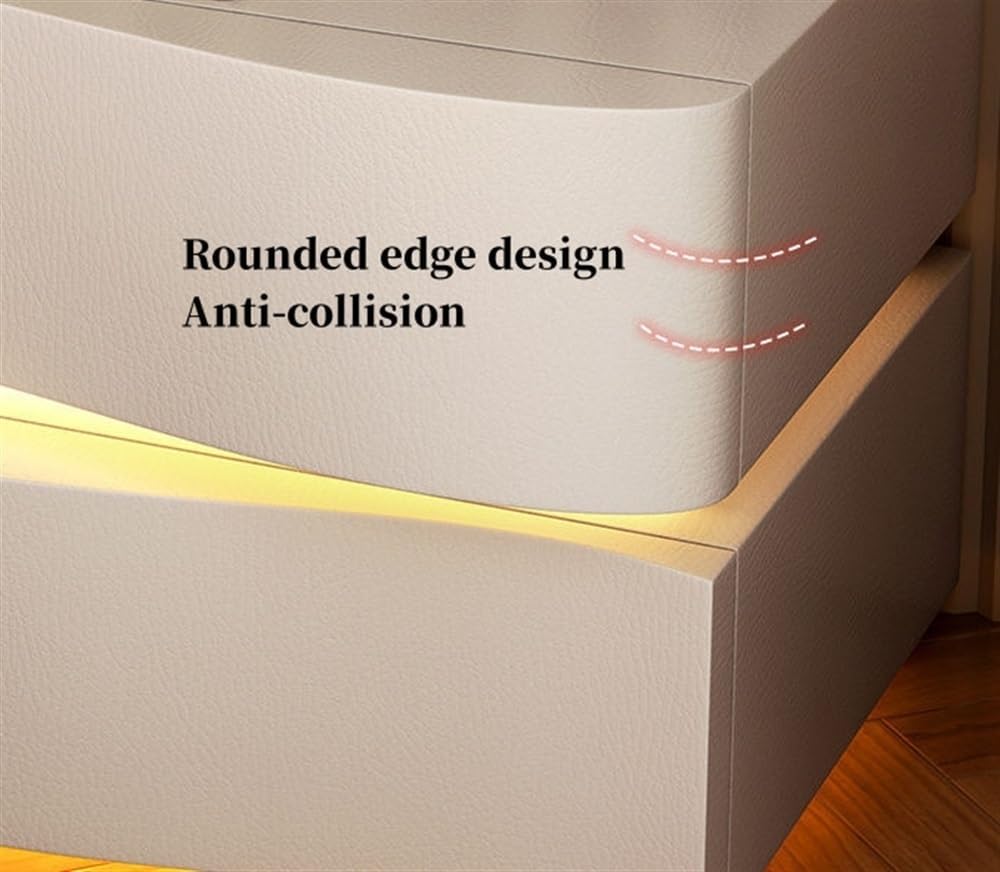 Nightstand - with LED Lights Drawer Storage Leather White 40x40x50cm