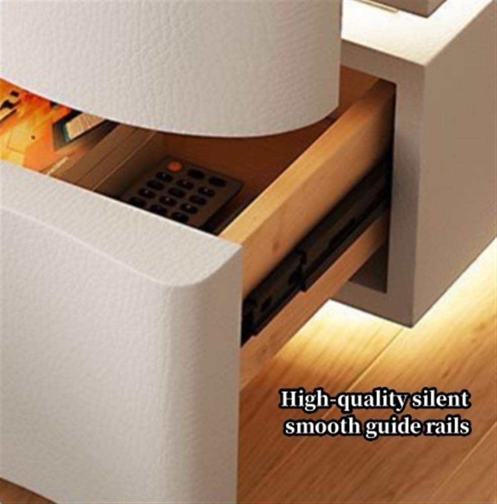 Nightstand - with LED Lights Drawer Storage Leather White 40x40x50cm