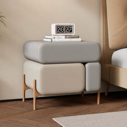 Aura Leather Nightstand – Ivory | Modern 3-Drawer Bedside Table
