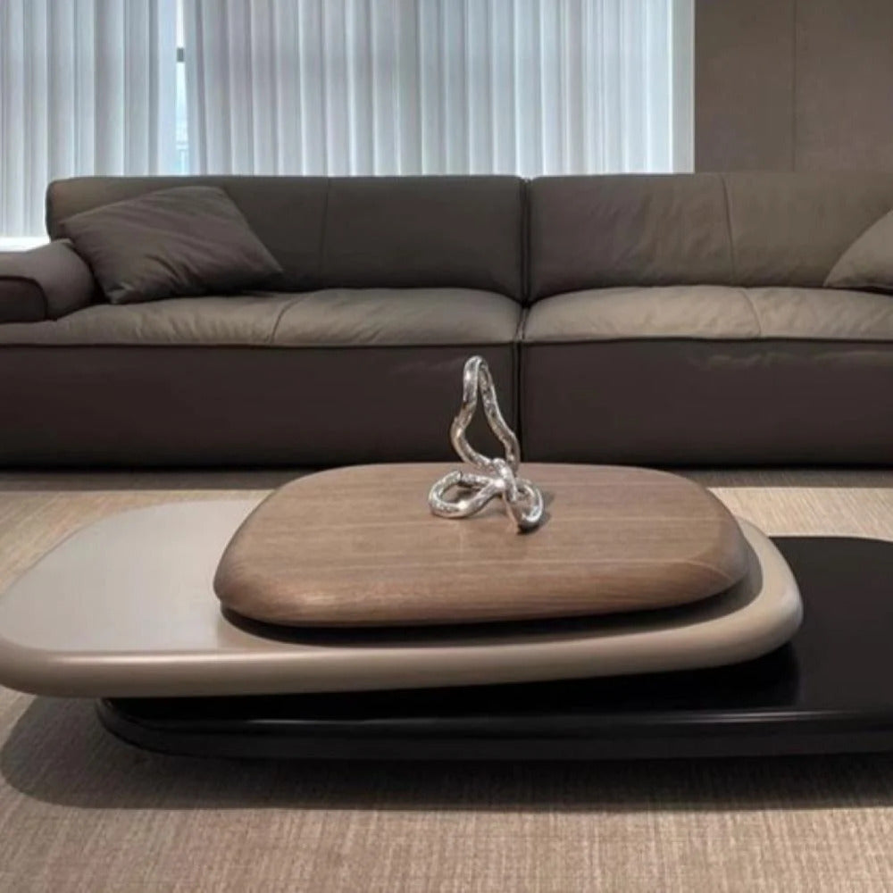 modern coffee table ; rotating coffee table ; adjustable coffee table ; minimalist furniture ; luxury room table ; stylish coffee table ; multi-layer table ; contemporary decor ;  designer coffee table ; wooden coffee table