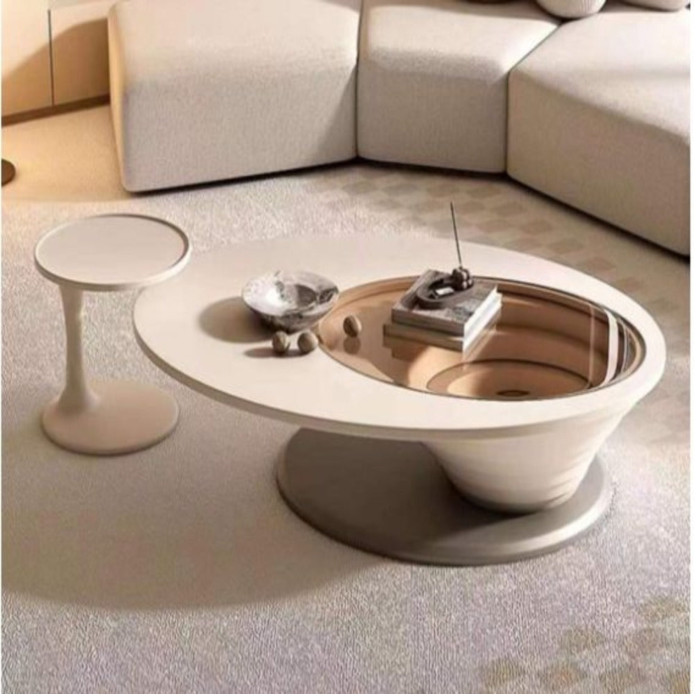 sculptural coffee table ; glass-top table ; high-end living room table ; artistic coffee table ; minimalist furniture ; designer coffee table ; swirl coffee table ; stylish coffee table ; wooden coffee table