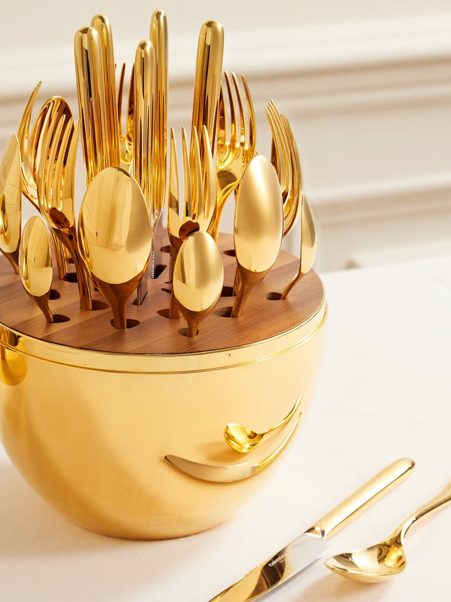 Spoon Holder With Spoon Egg Shape Tableware Storage Holder Spoon Stand Utensil Organizer Fork And Knife Caddy Plastic Cutlery Storage For Kitchen, (Gold 6 Spoon & 1 Ice Tong)