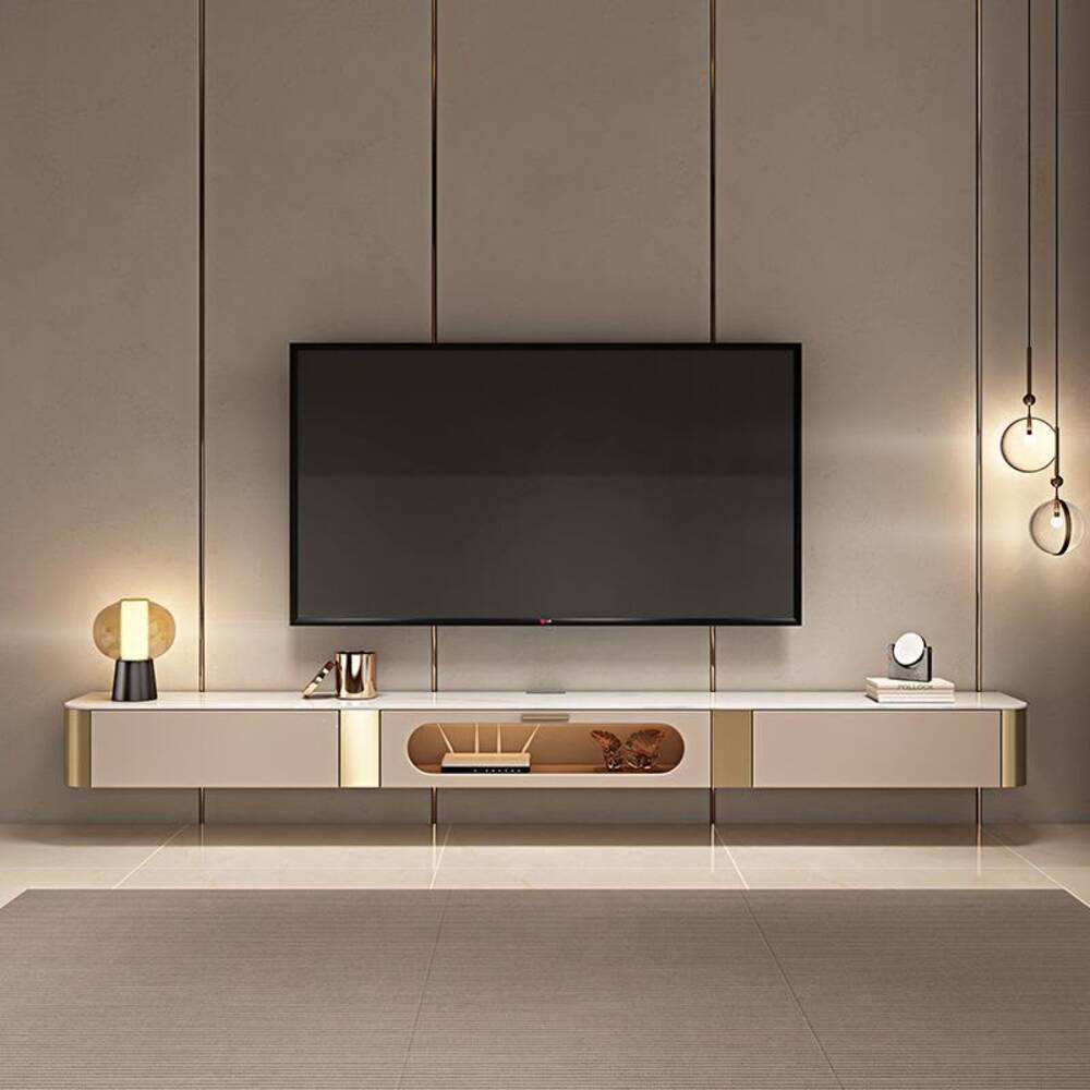 Luxury TV Table Marble Top - 240cm Gold Accent