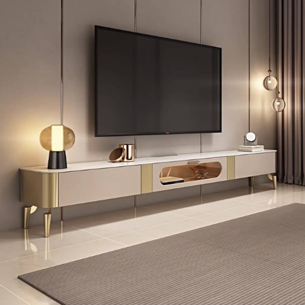 Luxury TV Table Marble Top - 240cm Gold Accent