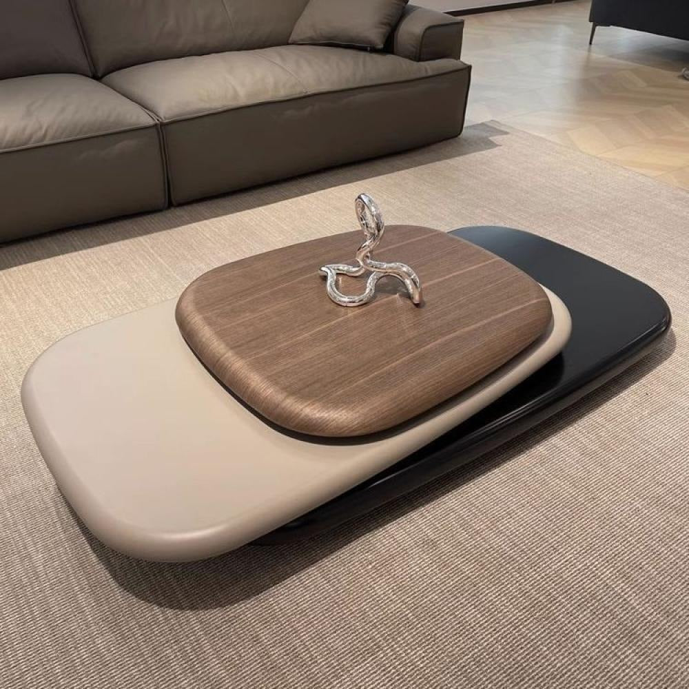 modern coffee table ; rotating coffee table ; adjustable coffee table ; minimalist furniture ; luxury room table ; stylish coffee table ; multi-layer table ; contemporary decor ;  designer coffee table ; wooden coffee table