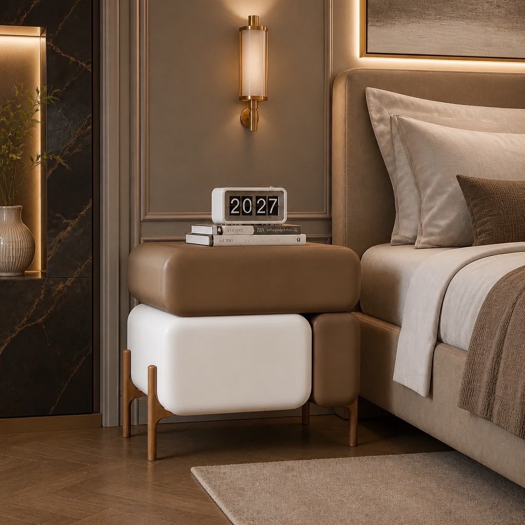 Aura Leather Nightstand – Modern 3-Drawer Bedside Table
