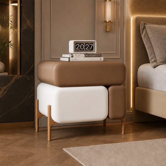 Aura Leather Nightstand – Modern 3-Drawer Bedside Table