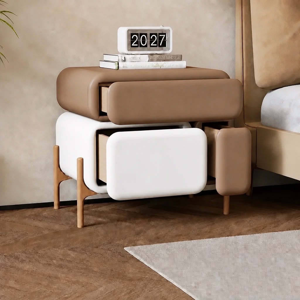 Aura Leather Nightstand – Modern 3-Drawer Bedside Table