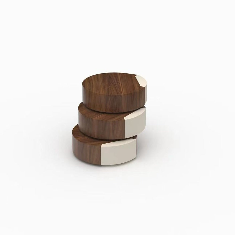 wooden coffee table, round coffee table, 3-tier coffee table, rotating table, modern coffee table, swivel table, wooden furniture, living room table, space-saving coffee table, contemporary coffee table