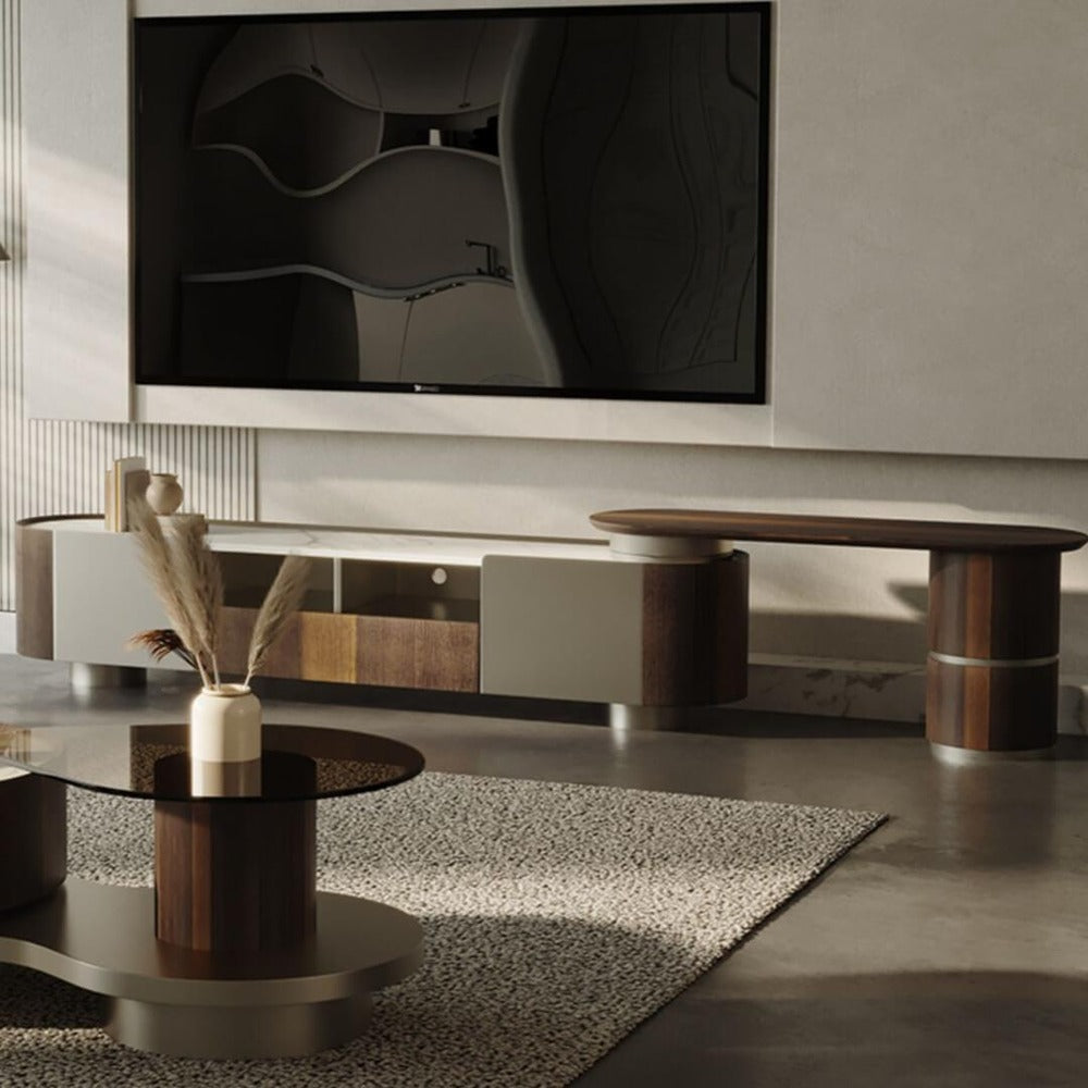 minimalist furniture ; luxury living room table ; contemporary interior ; wooden coffee table ; designer furniture ; home décor ; stylish center table ; elegant living room ;elegant wooden TV and Coffee table set