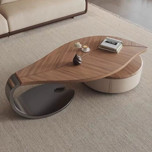wooden coffee table, round coffee table, 3-tier coffee table, rotating table, modern coffee table, swivel table, wooden furniture, living room table, space-saving coffee table, contemporary coffee table